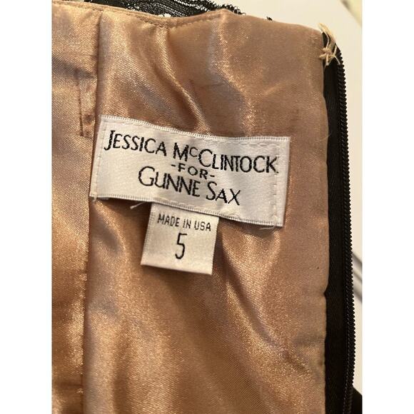 Jessica McClintock for Gunne Sax Size 5 Black and Gold Strapless Dress Vintage - Picture 2 of 7